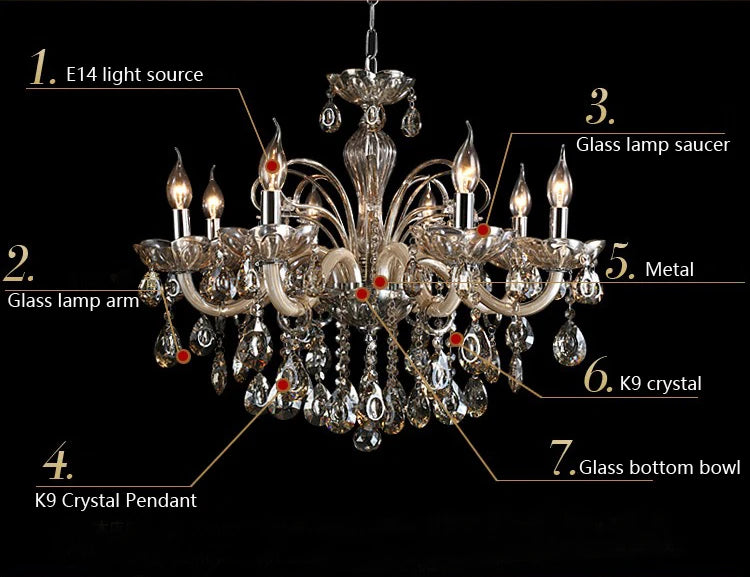New Modern Candle Cognac Color Crystal Chandelier Living Room Large Light Atmosphere Restaurant Bedroom Lobby Hotel Hanging Lamp