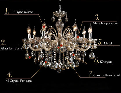 New Modern Candle Cognac Color Crystal Chandelier Living Room Large Light Atmosphere Restaurant Bedroom Lobby Hotel Hanging Lamp