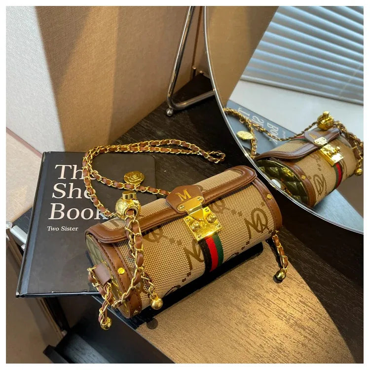 Light luxury brand-name high-end designer bag female 2025 new spring and summer niche shoulder bag messenger bag cylinder bag
