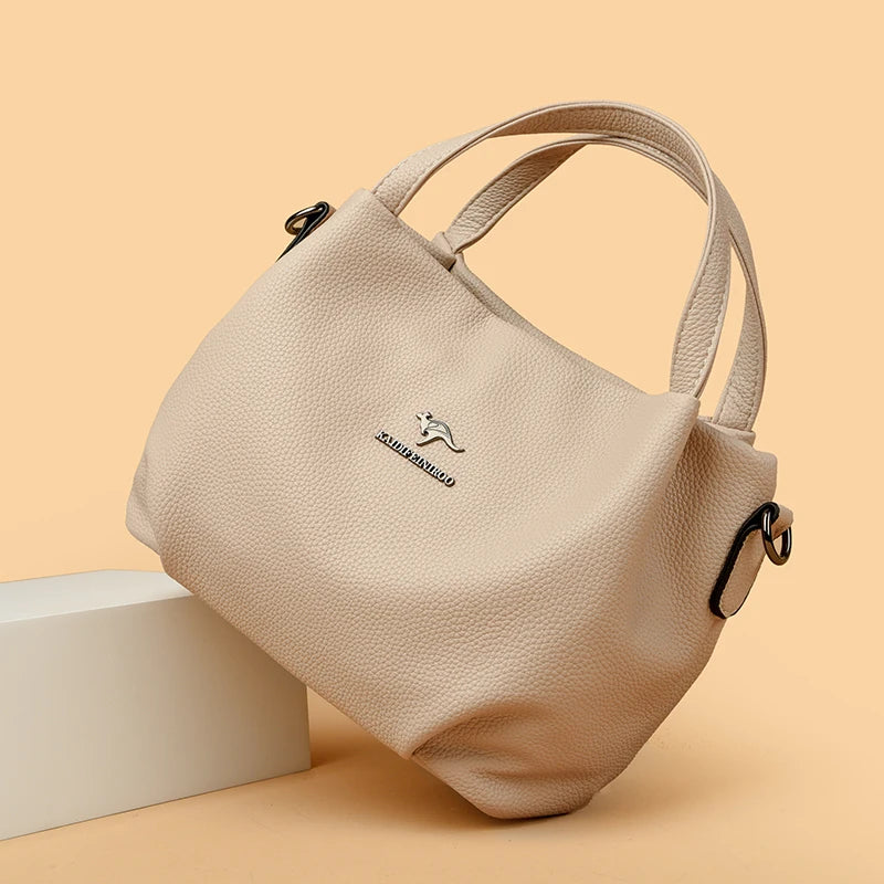 Genuine Soft PU Leather Handbags for Women Vintage Shoulder Tote Bag Luxury Designer Ladies Large Capacity Purse Bags Sac A Main