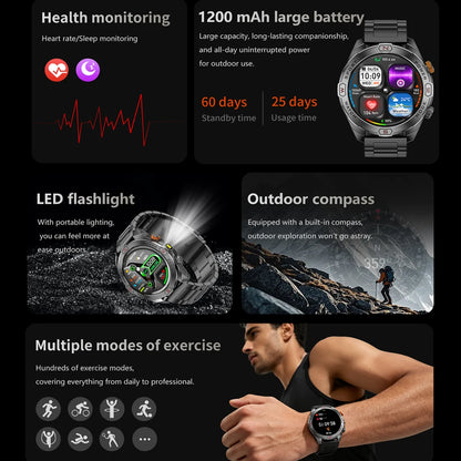 ChiBear Genuine Military Smart Watch Men: 1200 mAh Battery Compass GPS Sports Outdoor Watch Bluetooth Call Smartwatch 2026 New