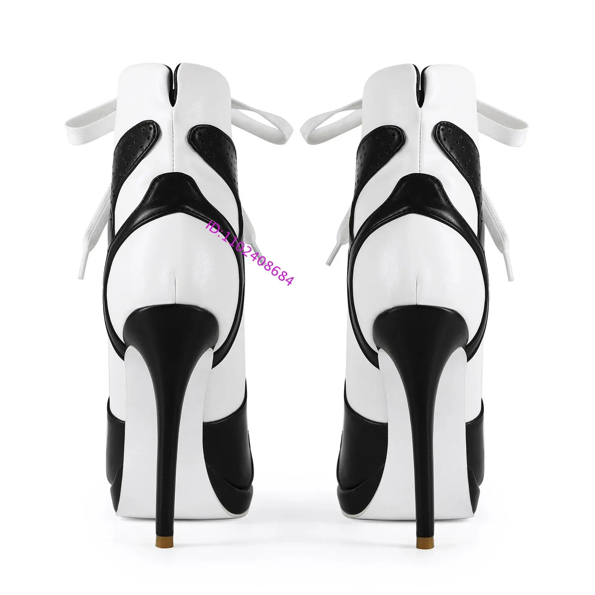 Women High Heel Black White Sports Ankle Boots Slim High Heel Lace Up High Top Sport Boots Plus Size 43