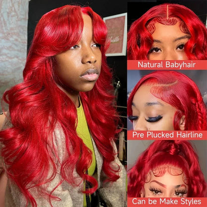 30 38 Inch Hot Red 13x6 Hd Lace Frontal Wigs Human Hair Wig Brazilian Red Colored Body Wave 13x4 Lace Front Wig For Black Women