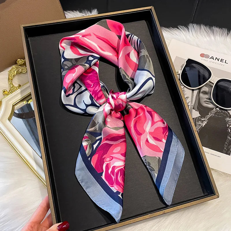 2025 Korean Satin Silk Scarf 70cm Square Women Fashion Shawl Wrap Neckerchief New Elegant