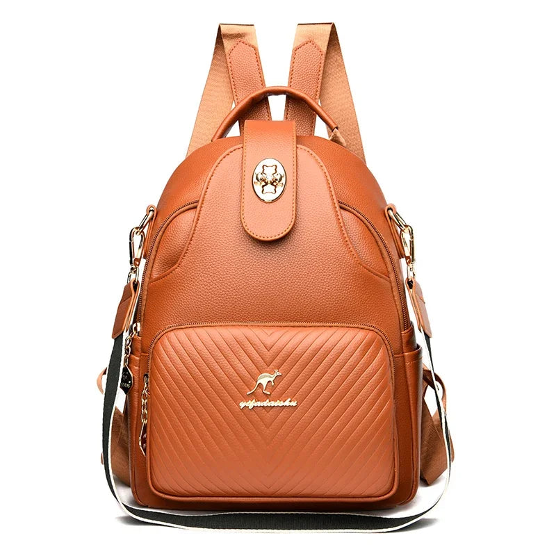 2024 New Fashionable Women's Backpack High Quality Soft Leather Women Shoulder Bag Famous Luxury Brand Female Handbag Sac A Main