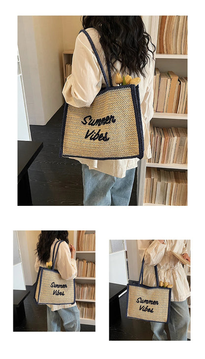 Large Capacity Women Tote Bag 2026 New Fashion Hand-made Straw Bag Female Shoulder Handbag Causal Commuter Bags for Ladies