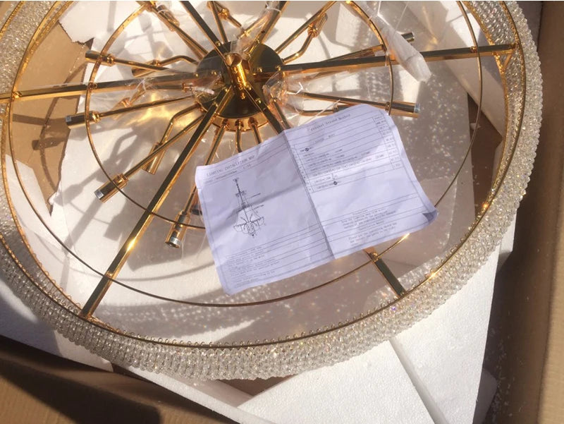 Phube Large Empire Gold Crystal Chandelier Light For Staircase Hanging Lamp For Foyer Lobby Modern Hanging Light Ceiling lights