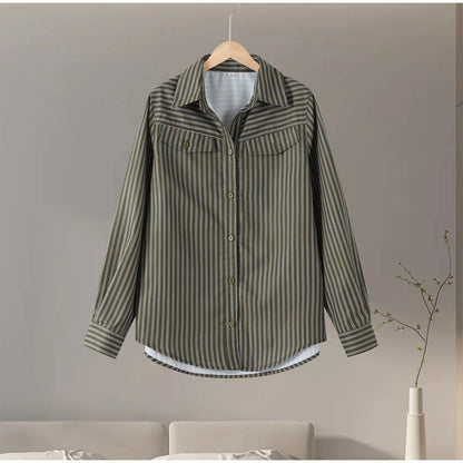 Multicolor Striped Shirt 2 Picec Set Button Front Blouse High Waist Flared Hem Maxi Skirt 2026 Summer Elegant Lady Vacation Suit