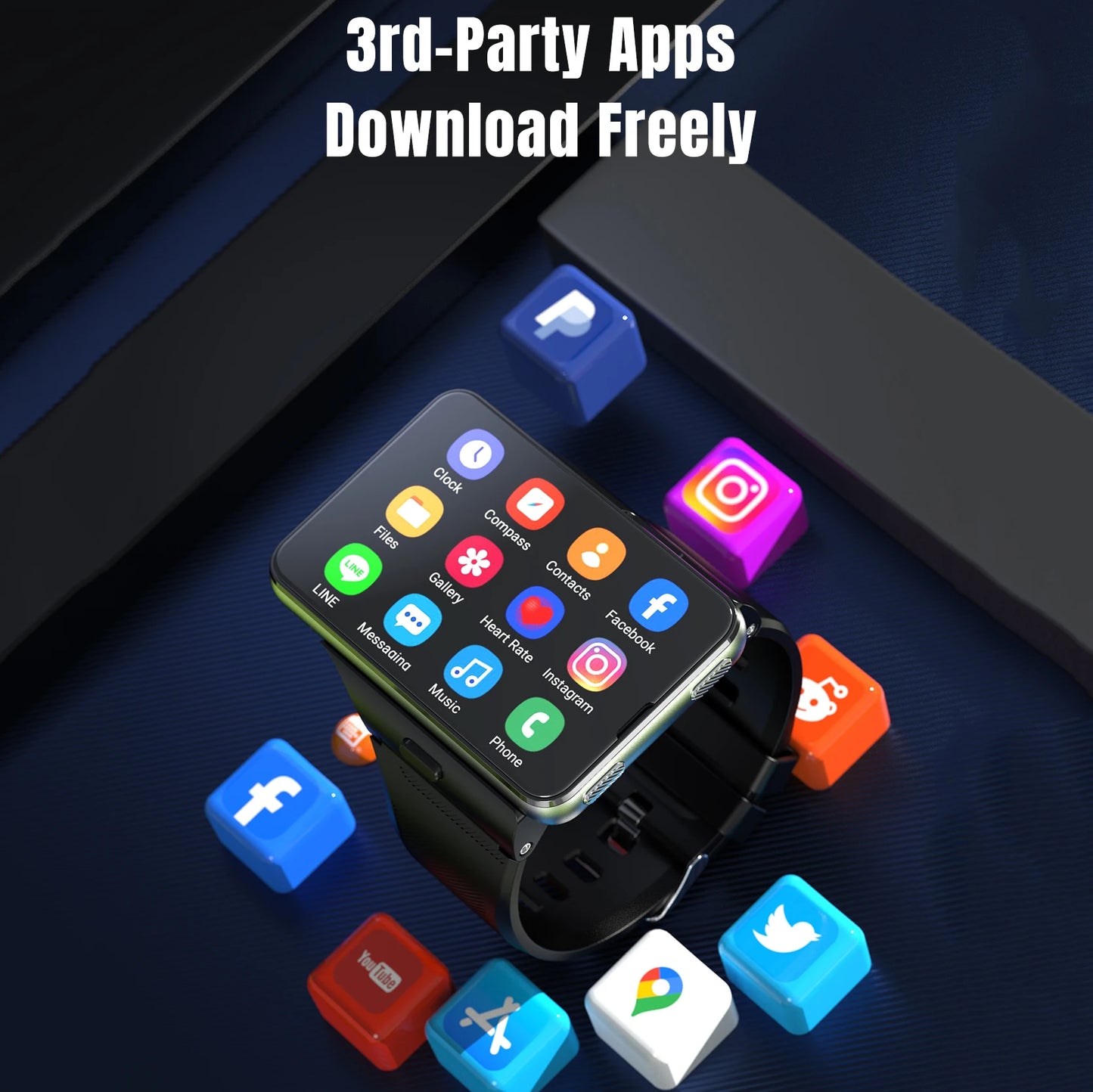 Domars Smart Watch Android 11 2.88" Screen 2MP/8MP Dual Camera 4GB RAM 64GB ROM 2300mAh Men Smartwatch Women Clock