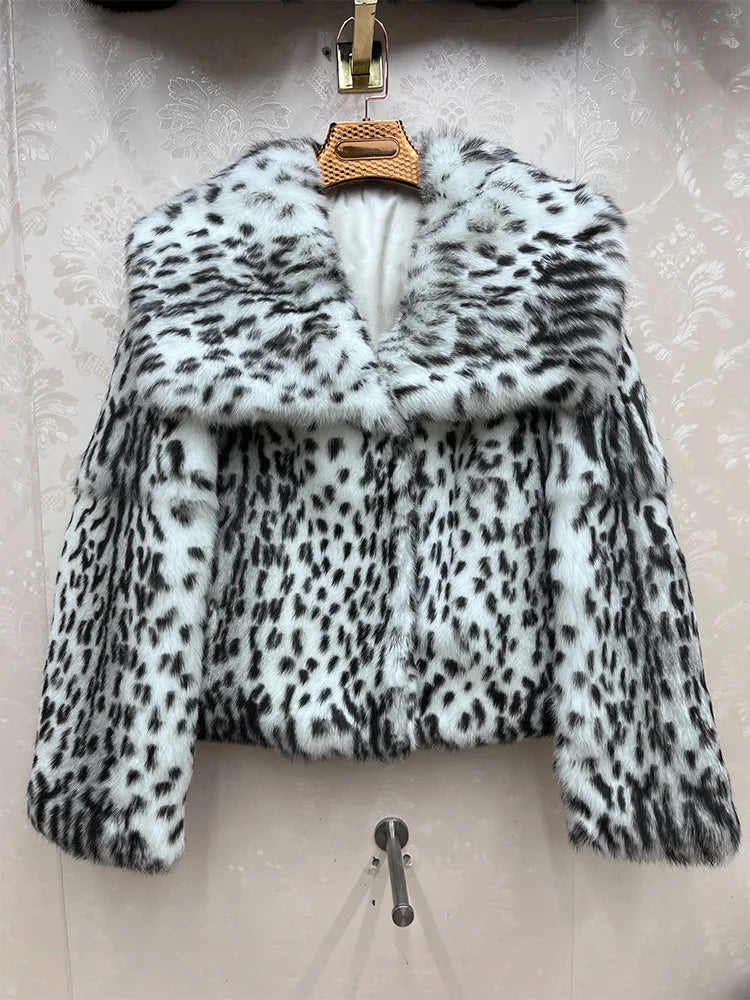2026 New 100% Genuine Whole Skin Real Rabbit Fur Coat Luxury Leopard Print Natural Fur Jacket Full Pelt Rabbit Fur Overcoat