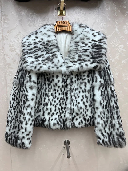 2026 New 100% Genuine Whole Skin Real Rabbit Fur Coat Luxury Leopard Print Natural Fur Jacket Full Pelt Rabbit Fur Overcoat