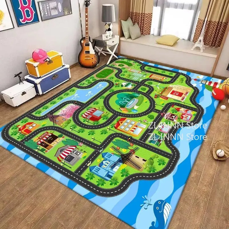 Thickened Flannel Carpet Living Room Children's Bedroom Decoration Floor Rug Cartoon Road Play Mat Soft Tatami Carpets Non-slip