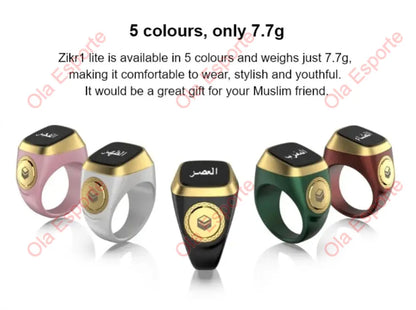 2026 Qibla Smart Zikr Ring Praise Tasbih Tally Electronic Digital Counter for Muslims 5Prayer Time Vibration Reminder Waterproof