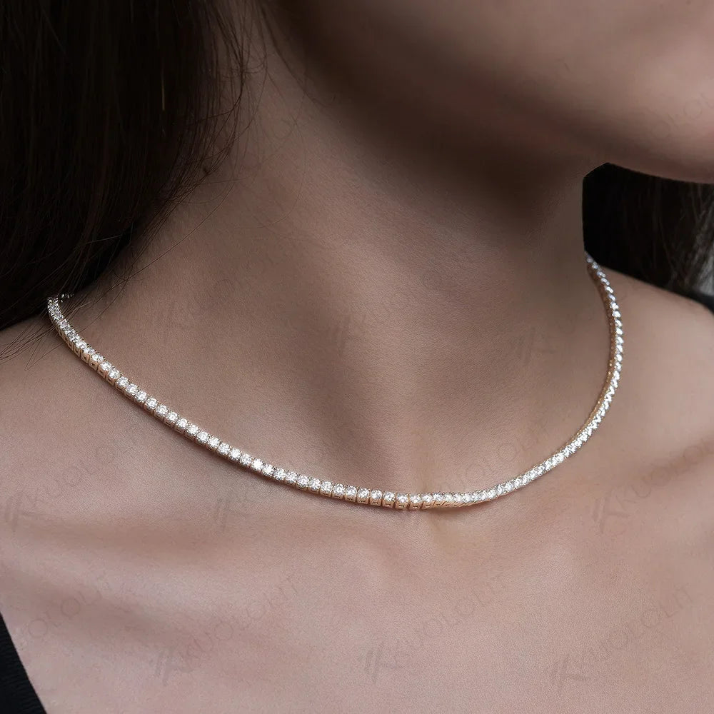 Kuololit Moissanite Tennis Necklaces for Women Men Solid 10K 14K 925 Sliver D/VVS Diamonds Necklace for Engagement Christmas