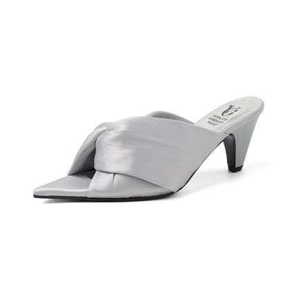 Women's Summer Sandals Luxury Satin Elegant Lady Pumps And Heels Peep Toe Dresss Party Wedding Shoes Pleated Sandal