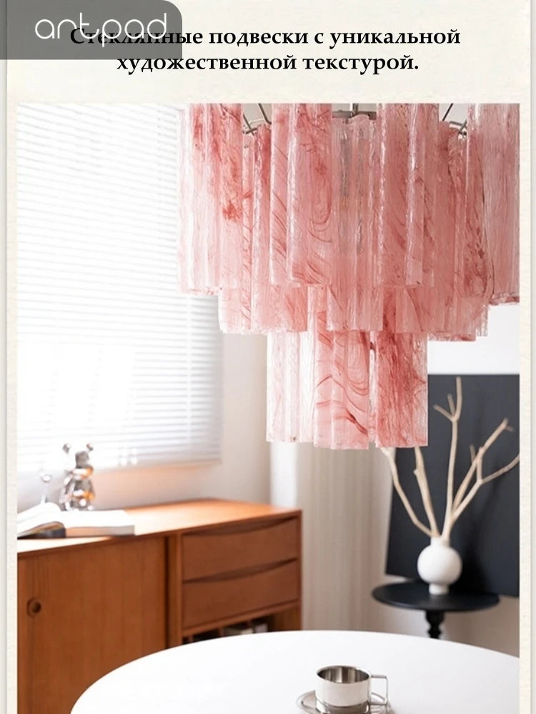 Designer Murano Ceiling Chandeliers Pink Colorful Glass LED Hanging Pendant Lights for Living Dining Room Bar Villa Art Lighting