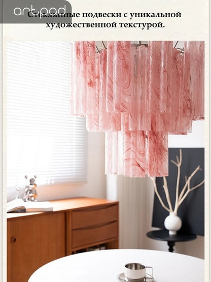 Designer Murano Ceiling Chandeliers Pink Colorful Glass LED Hanging Pendant Lights for Living Dining Room Bar Villa Art Lighting