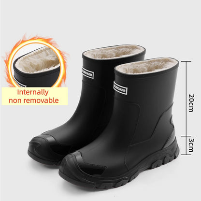 Mens High Top Rain Boots Mid Tube Couple Chef Shoes Thick Soled Long Tube Boot Outdoor Plush Warm Casual Boots Winter Water Shoe