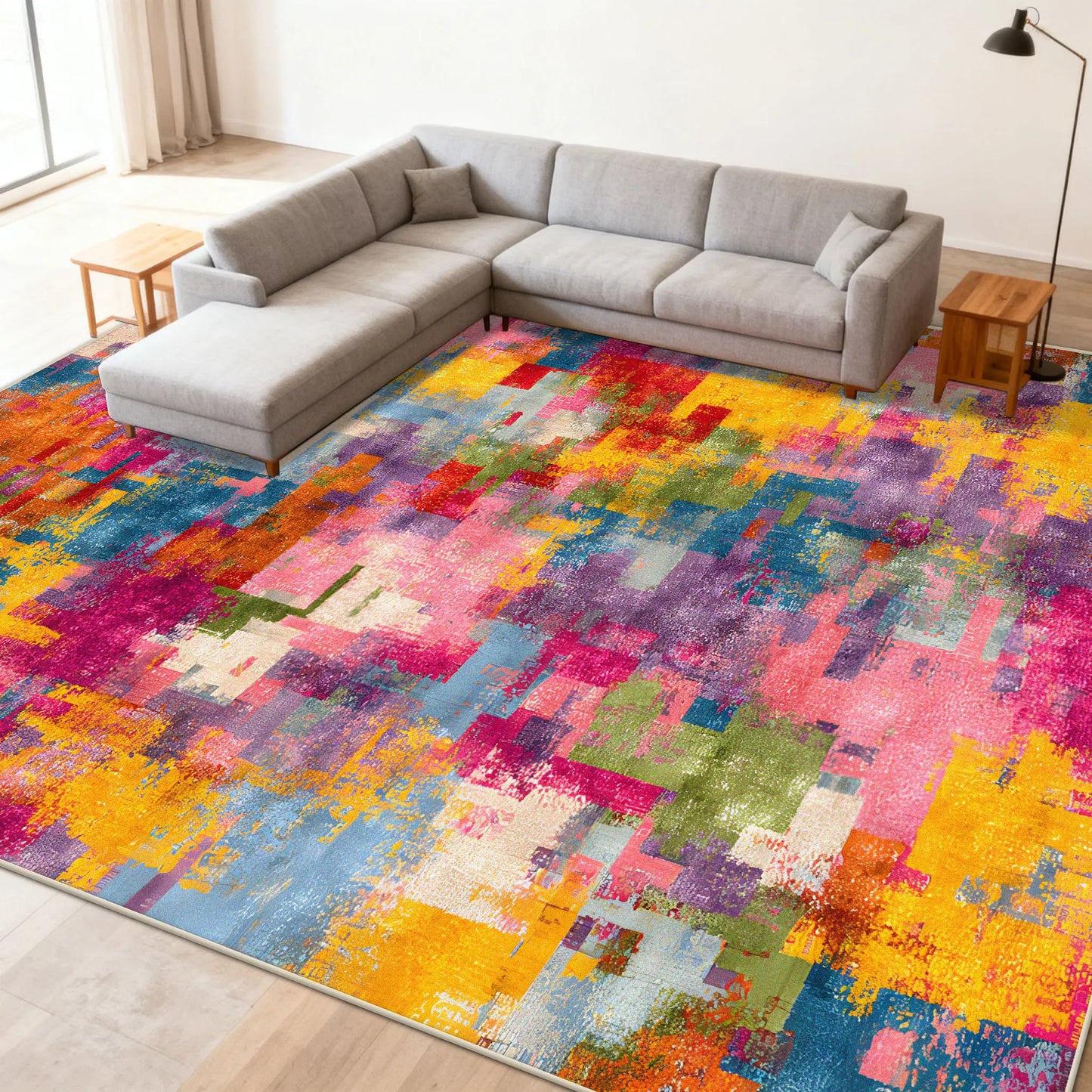 Multicolour Abstract Carpet Living Room Sofa Area Easy Clean Rugs Non-slip Bedroom Decoration Cloakroom Floor Mat Customizable