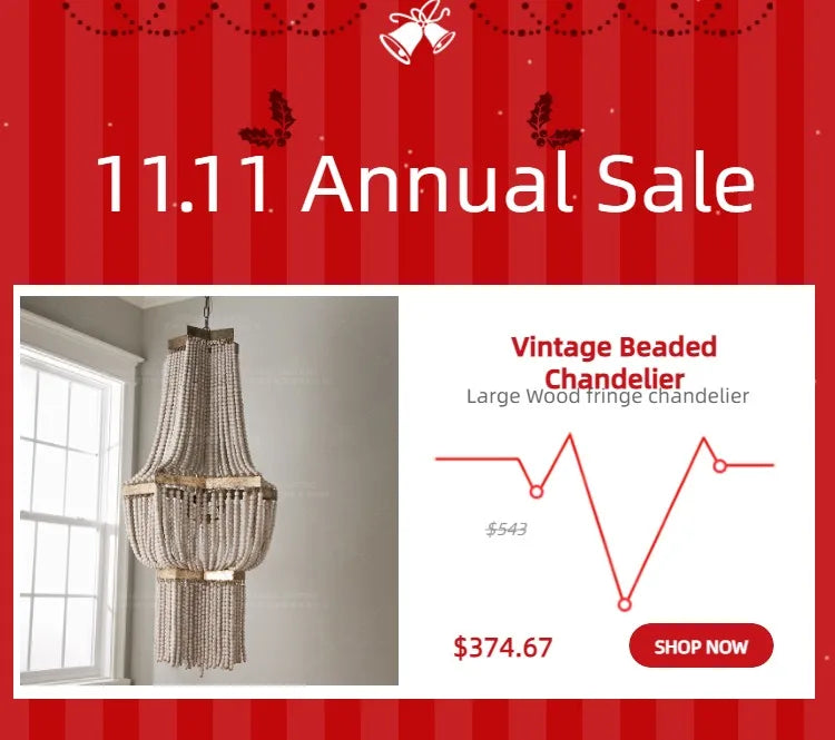 French Country white wood Bead Chandelier dining room bedroom princess Decorative chandelier 3/5 lights hanging light fixture