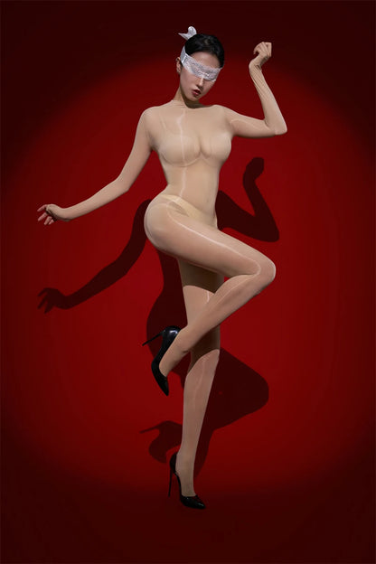 Sexy Cosplay Maid Tights Oil Glossy Elastic Bodysuit Sheer See Through Rompers One-Piece Thong Jumpsuits Leotard Candy Color