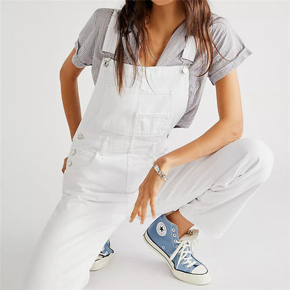Fashion Denim Overalls for Women Loose Fit Classic Bib Casual Jean Stretchy Denim Overall Jumpsuit Tapered Leg Jean Pants
