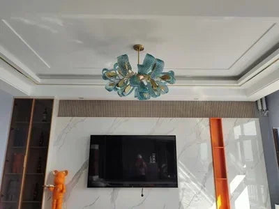Modern Blue Glass Led Pendant Lamp Copper Designer Hanging Chandeliers for Living Room Bar Bedroom Suspension lustre Lights