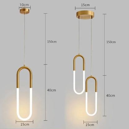 Brass U-shaped tube LED pendant lights Bedroom Bedside Long-line hanging lamp Kitchen Island Dining table Home Decor Luminaires