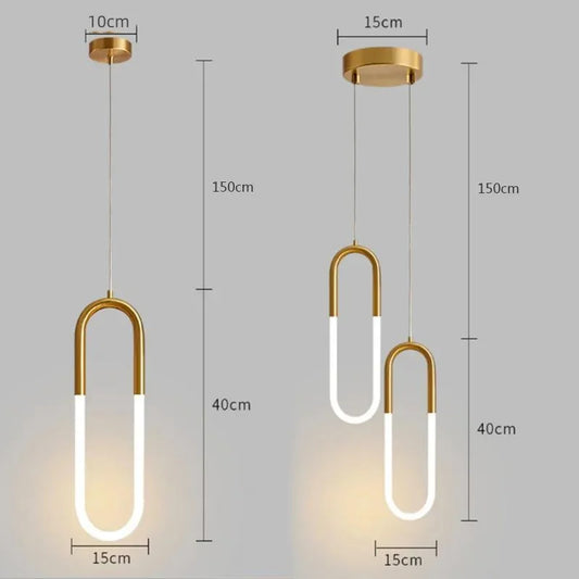 Brass U-shaped tube LED pendant lights Bedroom Bedside Long-line hanging lamp Kitchen Island Dining table Home Decor Luminaires