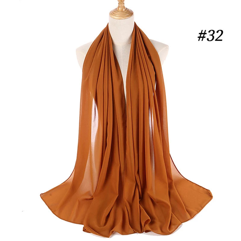 Muslim Chiffon Hijab Women Bubble Chiffon Scarf For Women Ladies Veil Muslim Islam Solid Color Malaysia Musulman Wrap Scarves