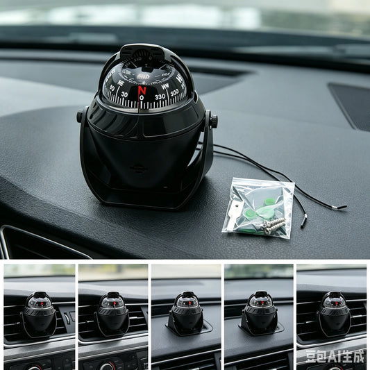 14X11cm Black ABS Macromolecule Plastic LED Light Digital Compass Magnetic Sphere Marine Military Electronic Boat Car Compass