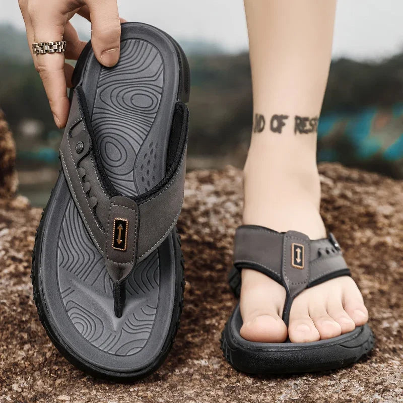 Flip Flops Summer Men's Outdoor Thick Soled Beach Shoes Breathable Cool Non Slip Comfort Sandals Male Casual Hiking Sandals