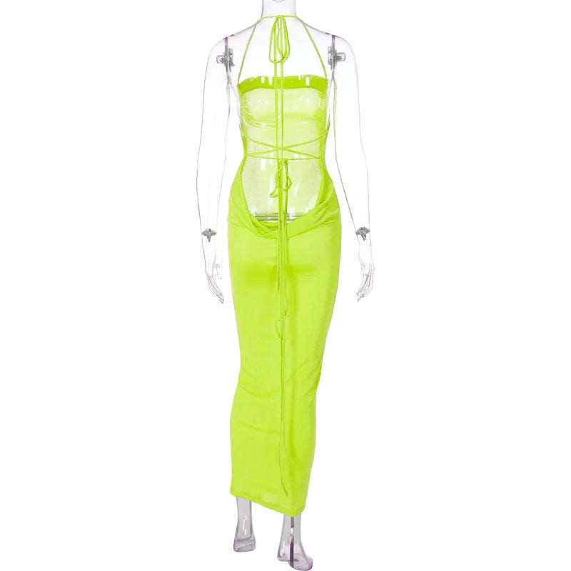 Sexy Long Shoulder Strap Open Back Backless Bodycon Maxi Dress Women Sleeveless Halter Skinny Long Dress Club Party Vestidos