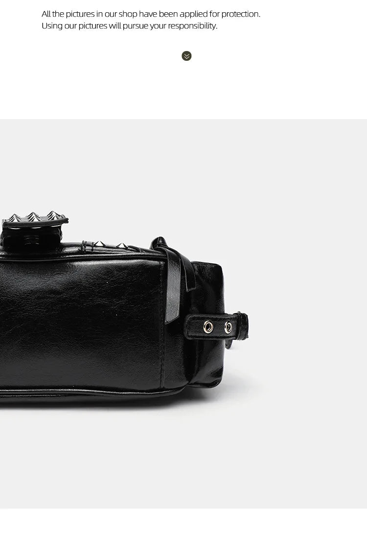 Women's Y2k Punk Vintage Shoulder Purse PU Leather Gothic Rivet Handbag Waist Bag Luxury Black Cross Body Bags with Spikes