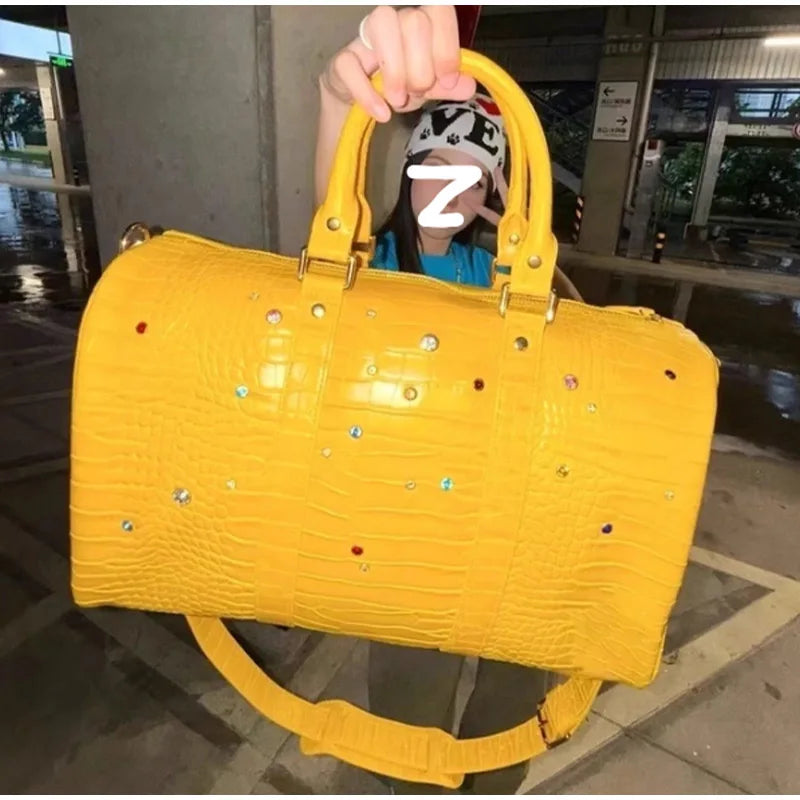 Luxury Large-capacity Travel Handbag For Women Versatile Crocodile Pattern Crossbody Bag Fashion Diamond Design Commuter Bag