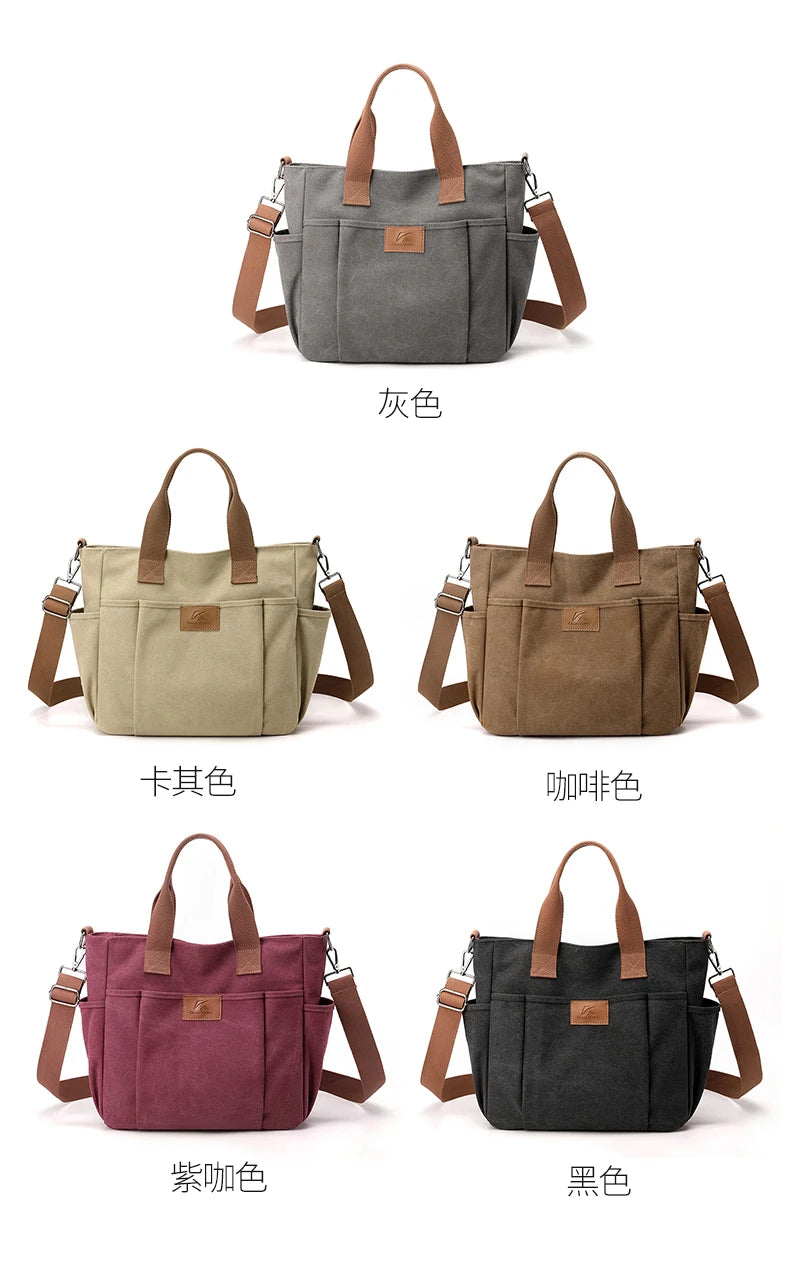 High Capacity Top-Handle Bag For Women Shoulder CrossBody Bag Vintage Canvas Ladies Tote Messenger Bag Female Travel Handbag