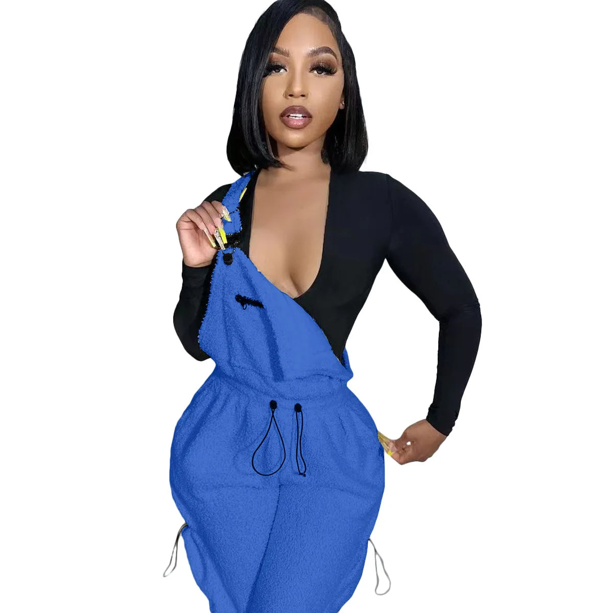 Lace Up Jumpsuit Women One Piece Jumpsuits Fur Rompers High Waist Spring Autumn Pants Mom Overalls Playsuits Elegant Pink