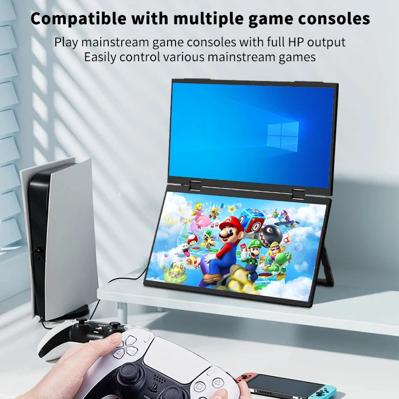 HGFRTEE 15.6 Inch Dual Portable Monitor for Laptop Screen Extender Stackable Foldable 315° Folding Stacked Triple Display