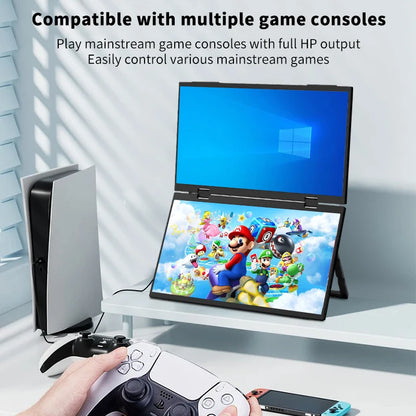 HGFRTEE 15.6 Inch Dual Portable Monitor for Laptop Screen Extender Stackable Foldable 315° Folding Stacked Triple Display
