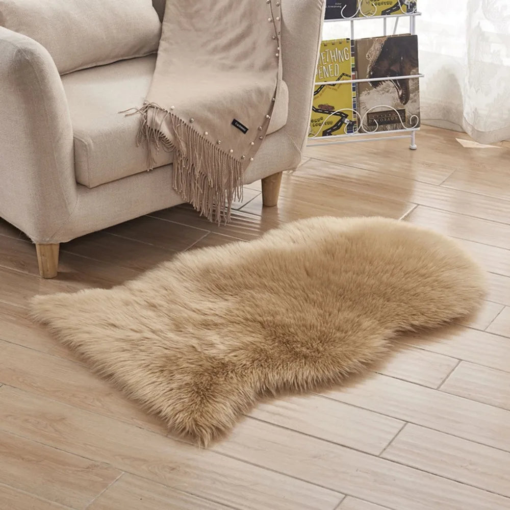 Imitation Wool Non Slip Fluffy Shaggy Floor Protection Soft Rugs Washable Sheepskin Rug Bedroom Mats Faux Fur Home Decor