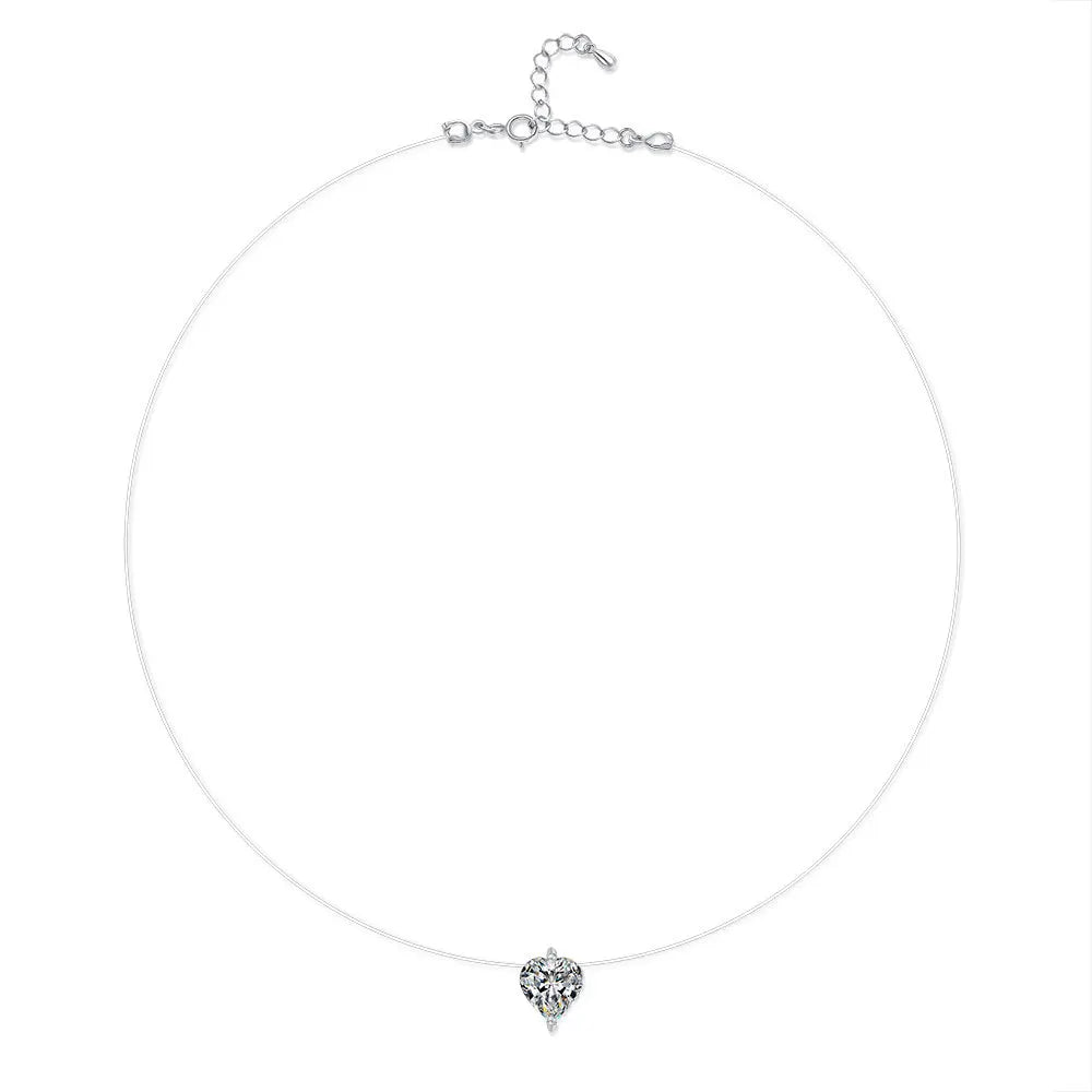 EWYA GRA Certified 1CT Marquise Cut Moissanite Pendant Necklace for Woman 925 Silver Fishing Line Water Drop Diamond Necklaces