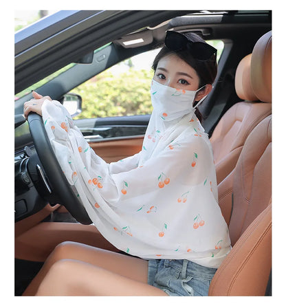 Cycling Sun Protection Shawl Driving Ice Silk Neck Face Cover Scarf Cooling Outdoor Cover Up Breathable Long Flared Sleeve Cape