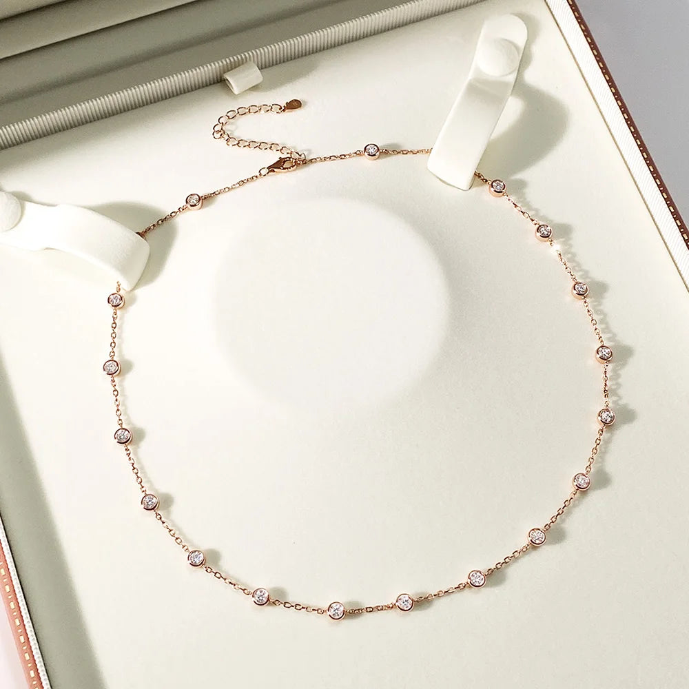 COSYA 2cttw 3mm Moissanite Necklace for Women S925 Silver Plated 18K GoldD Color Bezel Bubble Choker Chain Fine Jewelry Gift