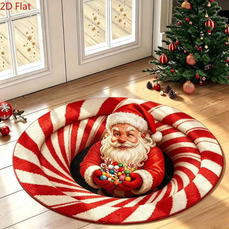 Christmas Day Rugs for Bedroom Anti-slip Bedside Red Rug Round Living Room Decoration Waterproof Carpet Washable Study Floor Mat
