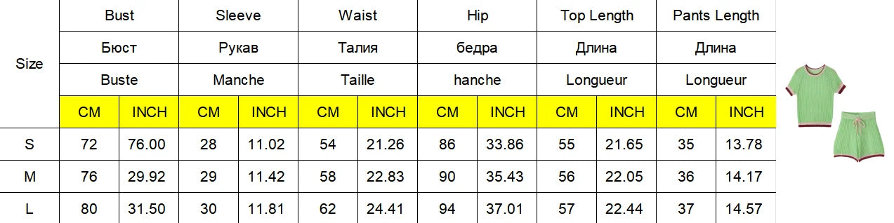 Casual Knitted Pants Set Round Neck Green Sleeves Top Drawstring Shorts 2pcs Sets 2026 Summer Vacation Commute Daily Lady Suit