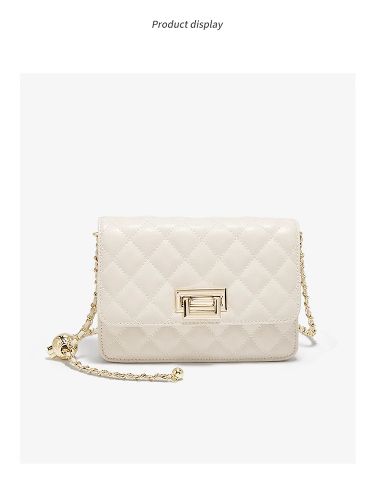 FOXER 2026 Women White Quilted Crossbody Bag Luxury Leather Chain Shoulder Bag Fashion Lady Flap Square Purse for Casual & Party