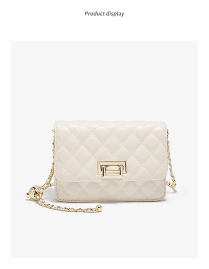 FOXER 2026 Women White Quilted Crossbody Bag Luxury Leather Chain Shoulder Bag Fashion Lady Flap Square Purse for Casual & Party
