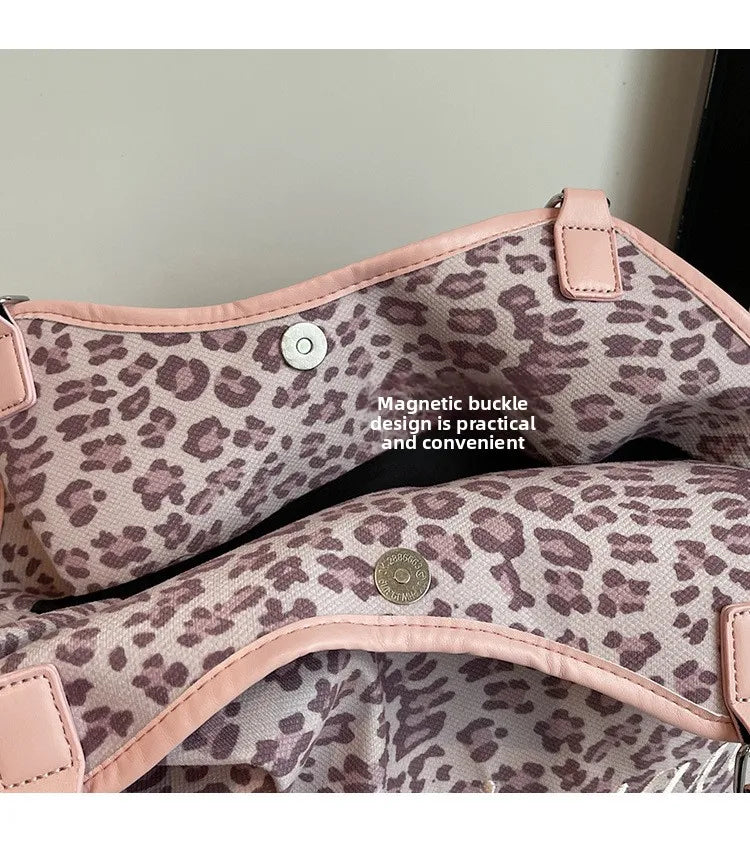 Brand Women's Shoulder Bag Y2k Fashion Sweet Polka Dot Handbag Korean Casual Versatile Leopard Print Brown Frosted Tote Bags