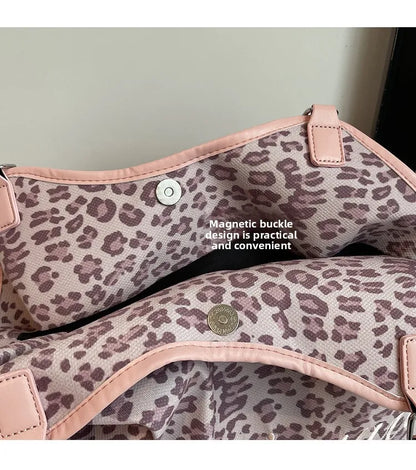 Brand Women's Shoulder Bag Y2k Fashion Sweet Polka Dot Handbag Korean Casual Versatile Leopard Print Brown Frosted Tote Bags