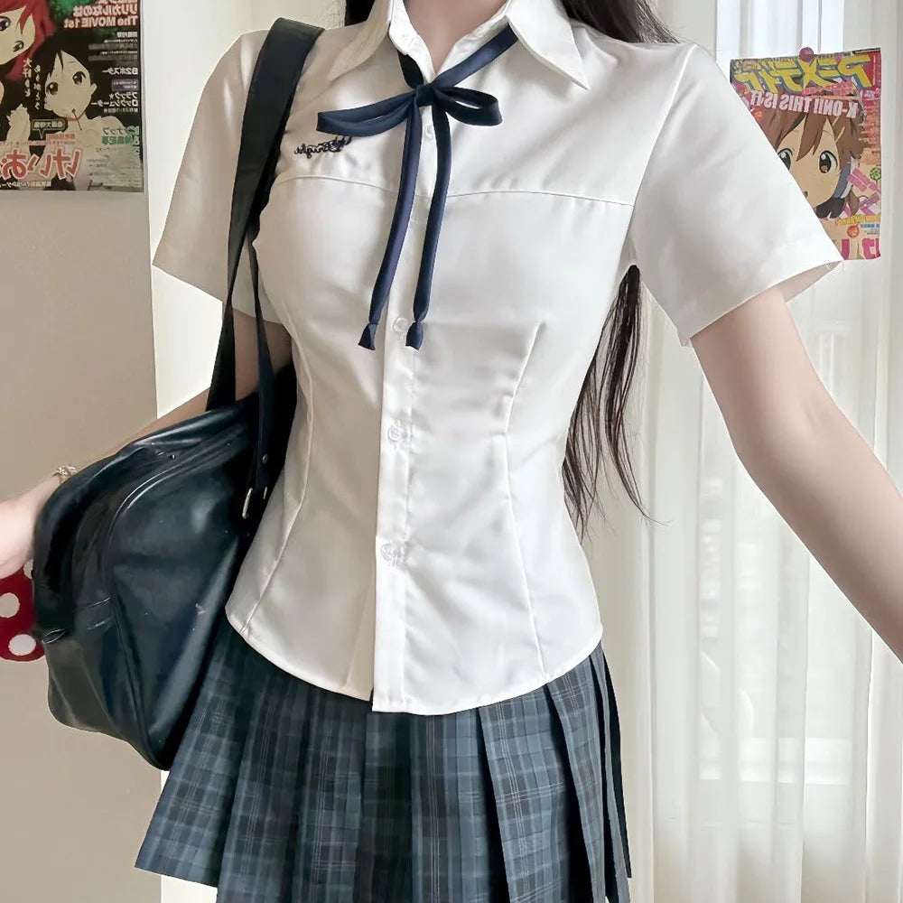 Japanese Academy Style Milk White Basic Versatile JK School Uniform Shirt, Women Summer Student Top for Campus Daily Casual Wear
